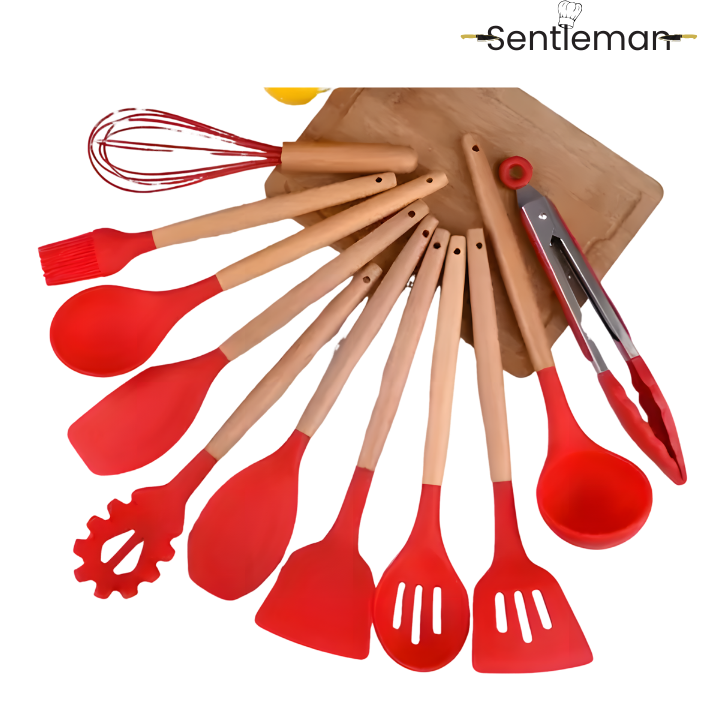 Kit 12 Utensílios de Cozinha em Silicone Antiaderente com Suporte – Livre de BPA