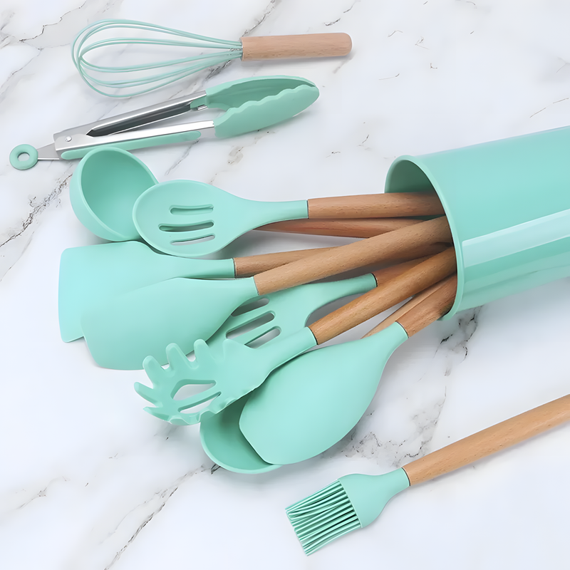 Kit 12 Utensílios de Cozinha em Silicone Antiaderente com Suporte – Livre de BPA